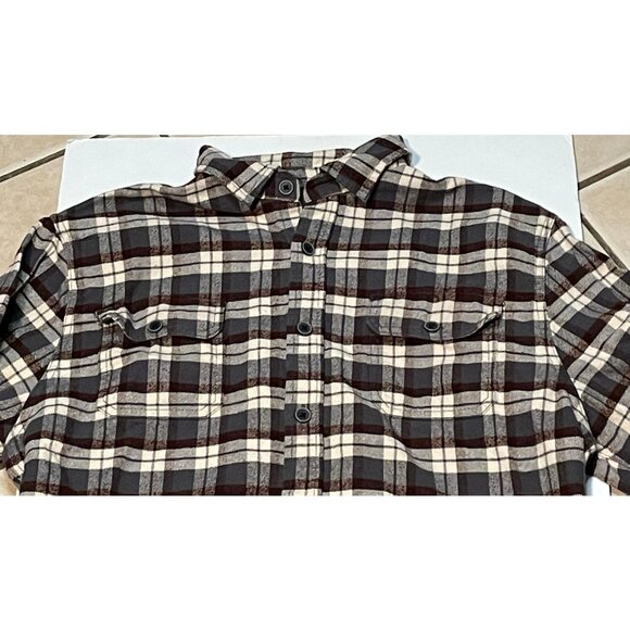 Jach's flannel plaid shirt mens medium long sleeve button striped brown - Picture 3 of 10